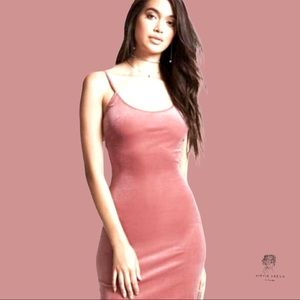 Forever 21 Winter Collection Salmon Pink Velvet Midi Dress Size M